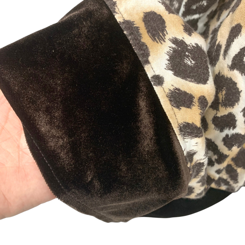 Chico's Zenergy Sz 2 Large Leopard Print Open Front Duster Cardigan Velour Trim - Picture 6 of 8